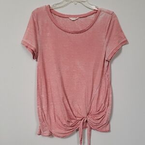 Caslon Tee Women's M Red Pink Burnout Asymmetric Hem Tie-Front Tunic Top Travel